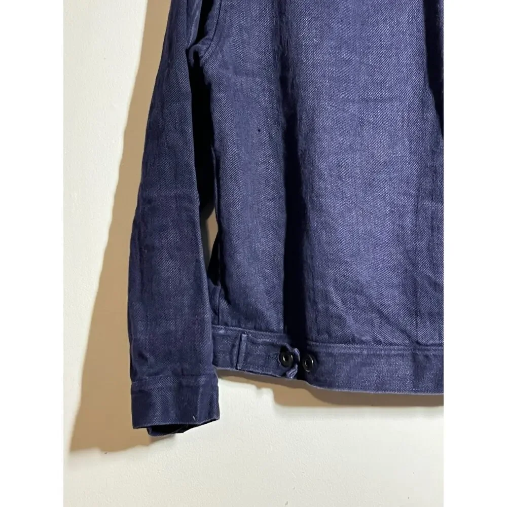 Evan Kinori LN Dark Navy Blue Hemp 1 Pocket Jacket Size M Unisex